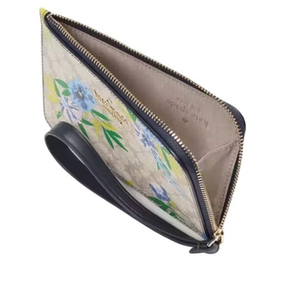 NWT Kate Spade Lucy Spade Flower Floral Small L-zip Wristlet - Blazer Blue Multi - Picture 3 of 4